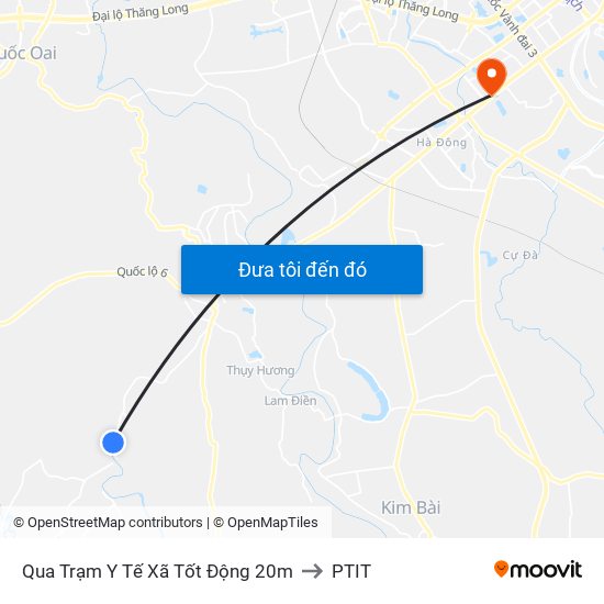 Qua Trạm Y Tế Xã Tốt Động 20m to PTIT map