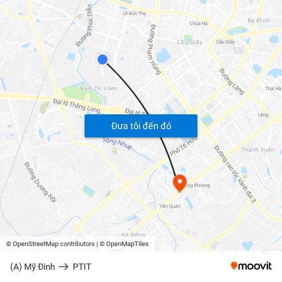 (A) Mỹ Đình to PTIT map