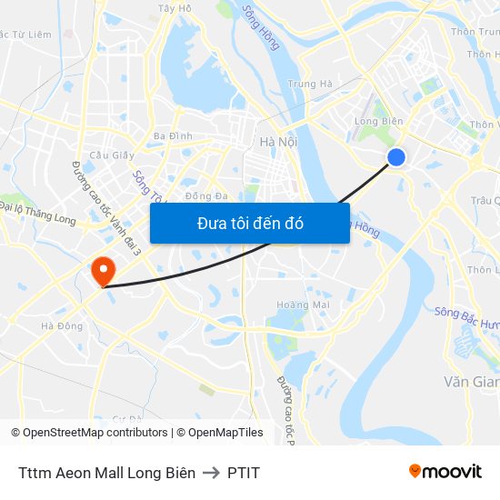 Tttm Aeon Mall Long Biên to PTIT map