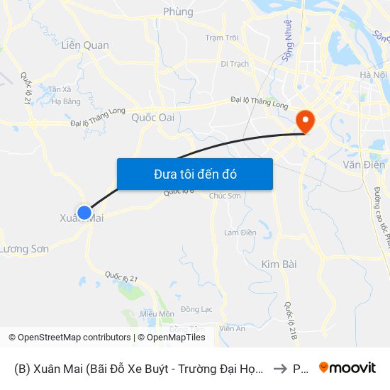 (B) Xuân Mai (Bãi Đỗ Xe Buýt - Trường Đại Học Lâm Nghiệp) to PTIT map