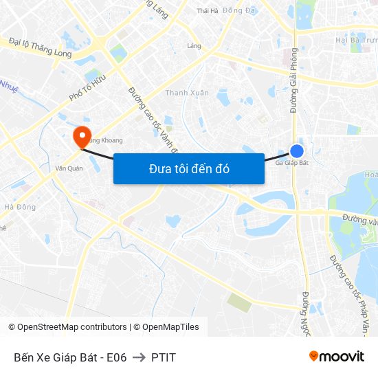 Bến Xe Giáp Bát - E06 to PTIT map