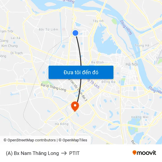 (A) Bx Nam Thăng Long to PTIT map