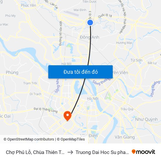 Chợ Phủ Lỗ, Chùa Thiên Tuế - Km 18+600 Quốc Lộ 3 to Truong Dai Hoc Su pham nghe thuat trung uong map
