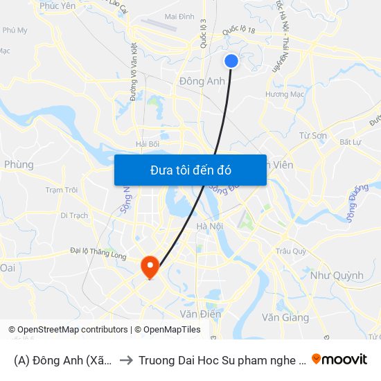 (A) Đông Anh (Xã Xuân Nộn) to Truong Dai Hoc Su pham nghe thuat trung uong map
