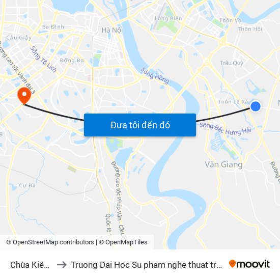 Chùa Kiêu Kỵ to Truong Dai Hoc Su pham nghe thuat trung uong map