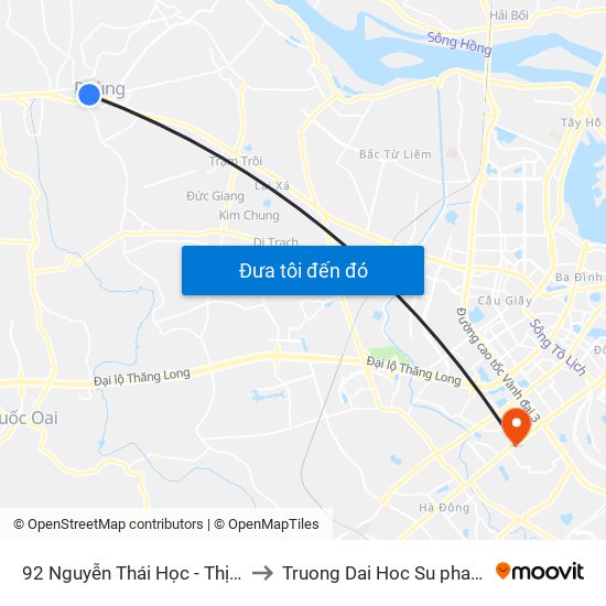 92 Nguyễn Thái Học - Thị Trấn Phùng - Đan Phượng to Truong Dai Hoc Su pham nghe thuat trung uong map