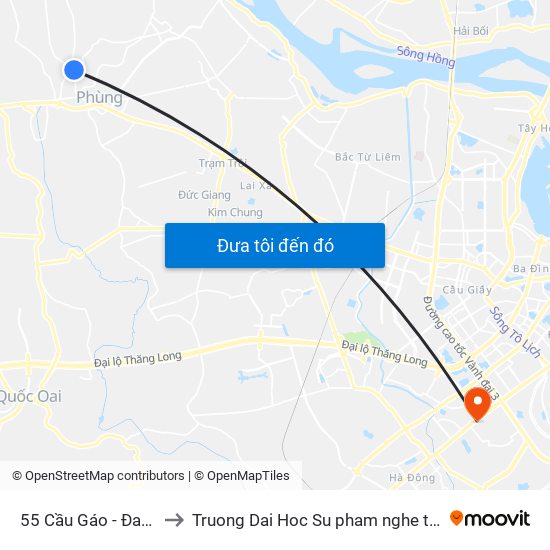 55 Cầu Gáo - Đan Phượng to Truong Dai Hoc Su pham nghe thuat trung uong map