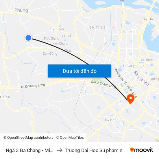 Ngã 3 Ba Chàng - Minh Khai, Cát Quế to Truong Dai Hoc Su pham nghe thuat trung uong map