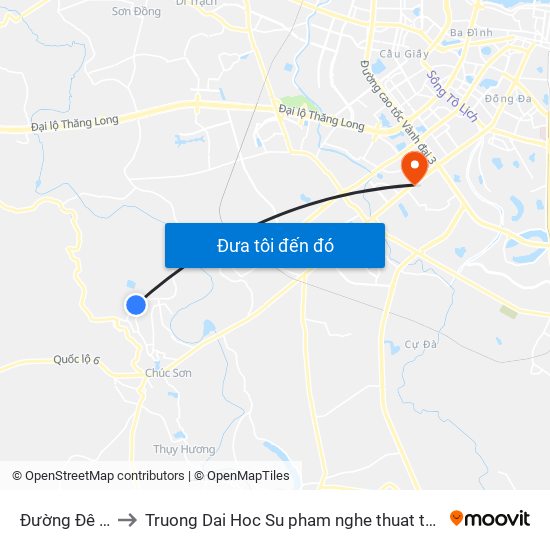 Đường Đê Mới to Truong Dai Hoc Su pham nghe thuat trung uong map