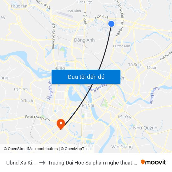 Ubnd Xã Kim Lũ to Truong Dai Hoc Su pham nghe thuat trung uong map