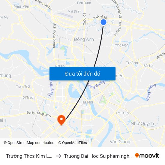 Trường Thcs Kim Lũ-Sóc Sơn-Hn to Truong Dai Hoc Su pham nghe thuat trung uong map