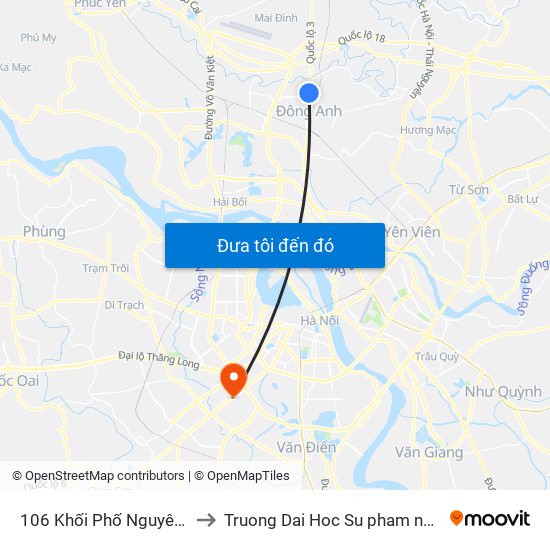 106 Khối Phố Nguyên Khê, Đông Anh to Truong Dai Hoc Su pham nghe thuat trung uong map