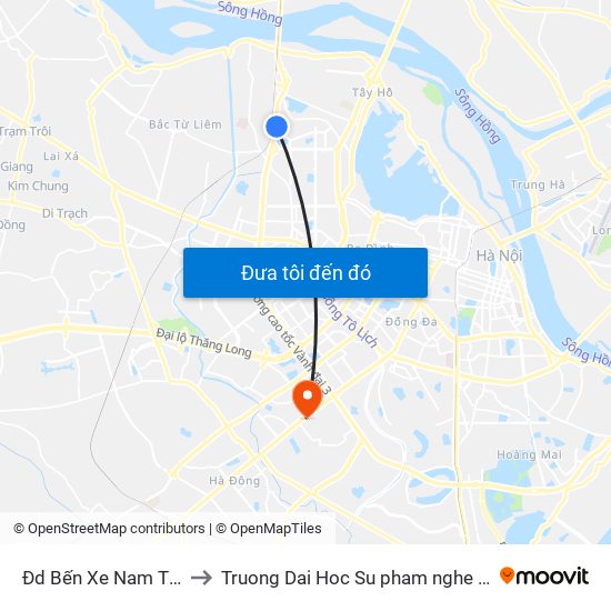 Đd Bến Xe Nam Thăng Long to Truong Dai Hoc Su pham nghe thuat trung uong map