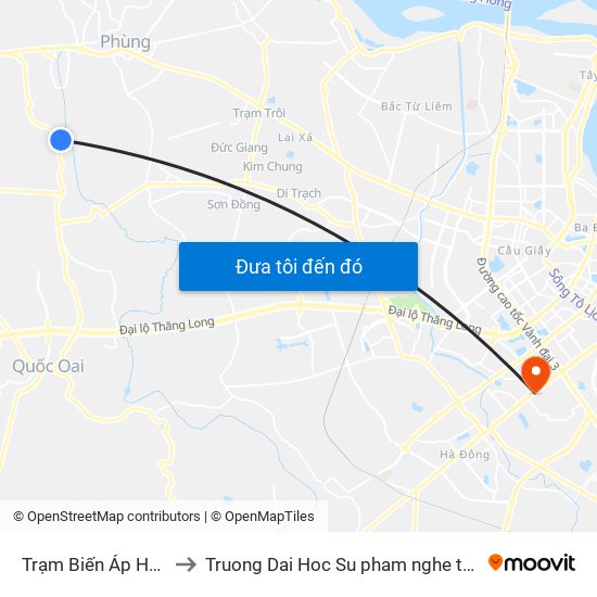 Trạm Biến Áp Hạ Hiệp 14 to Truong Dai Hoc Su pham nghe thuat trung uong map