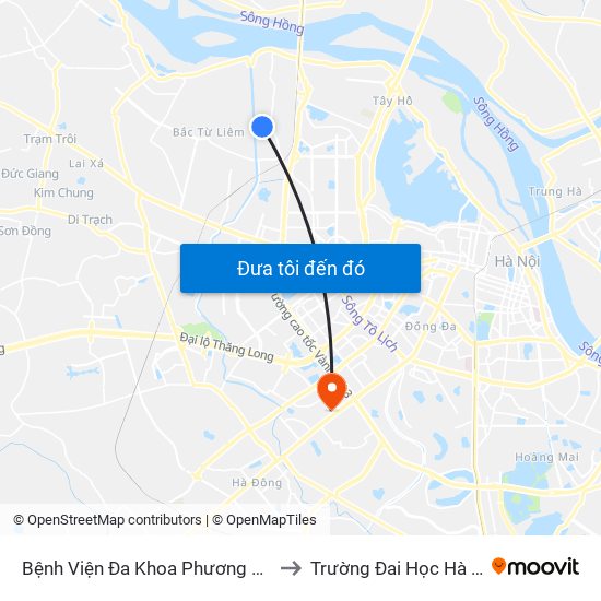 Bệnh Viện Đa Khoa Phương Đông to Trường Đai Học Hà Nội map