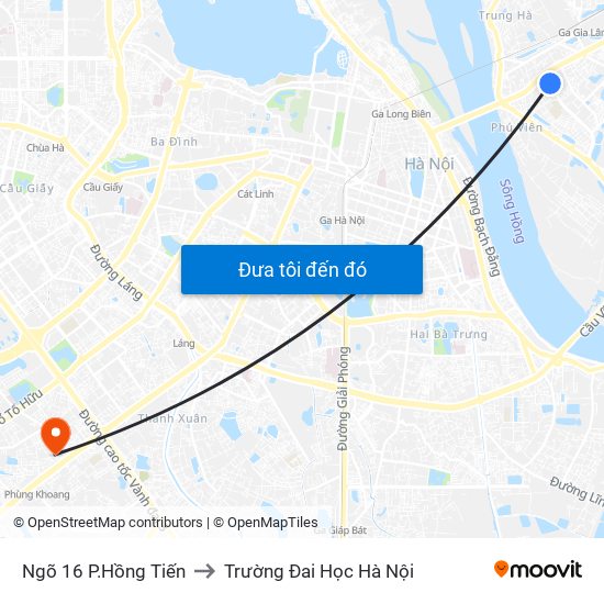 Ngõ 16 P.Hồng Tiến to Trường Đai Học Hà Nội map