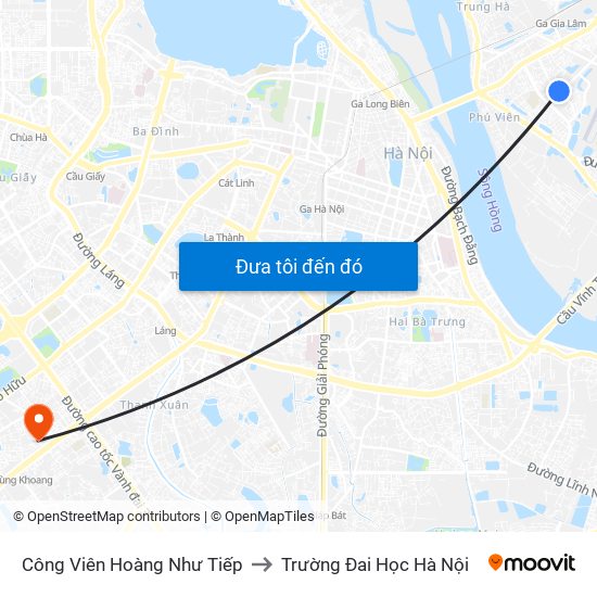 Công Viên Hoàng Như Tiếp to Trường Đai Học Hà Nội map