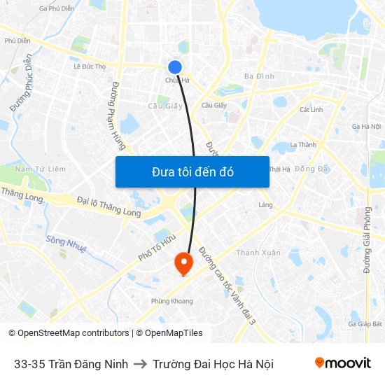 33-35 Trần Đăng Ninh to Trường Đai Học Hà Nội map