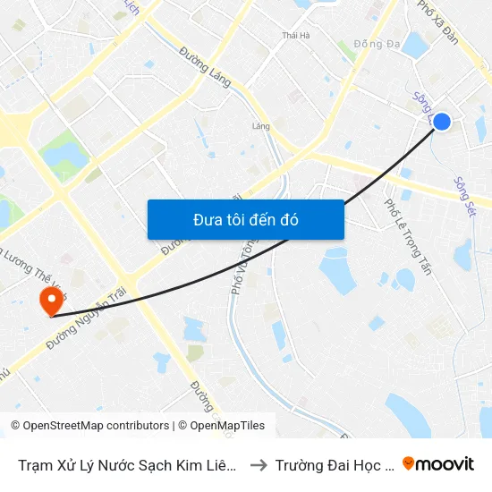 Trạm Xử Lý Nước Sạch Kim Liên - Đông Tác to Trường Đai Học Hà Nội map