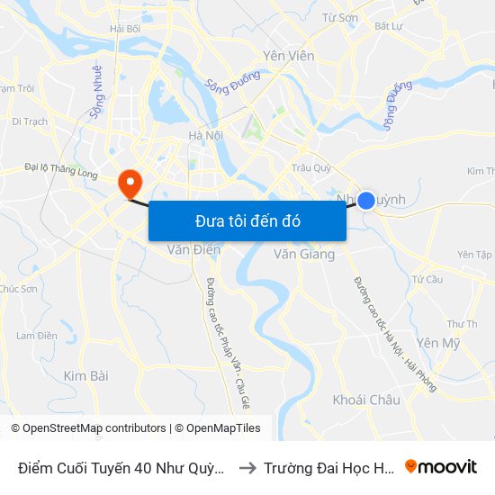 Điểm Cuối Tuyến 40 Như Quỳnh - Ql5 to Trường Đai Học Hà Nội map