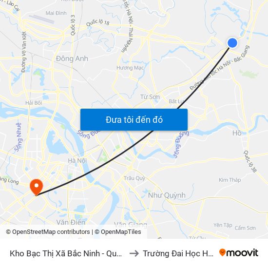 Kho Bạc Thị Xã Bắc Ninh - Quốc Lộ 1 to Trường Đai Học Hà Nội map