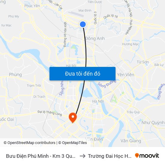 Bưu Điện Phú Minh - Km 3 Quốc Lộ 2 to Trường Đai Học Hà Nội map