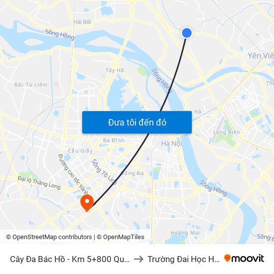 Cây Đa Bác Hồ - Km 5+800 Quốc Lộ 3 to Trường Đai Học Hà Nội map