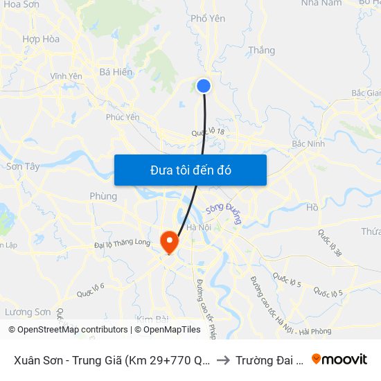 Xuân Sơn - Trung Giã (Km 29+770 Quốc Lộ 3) Cột Điện Hk3/20c to Trường Đai Học Hà Nội map