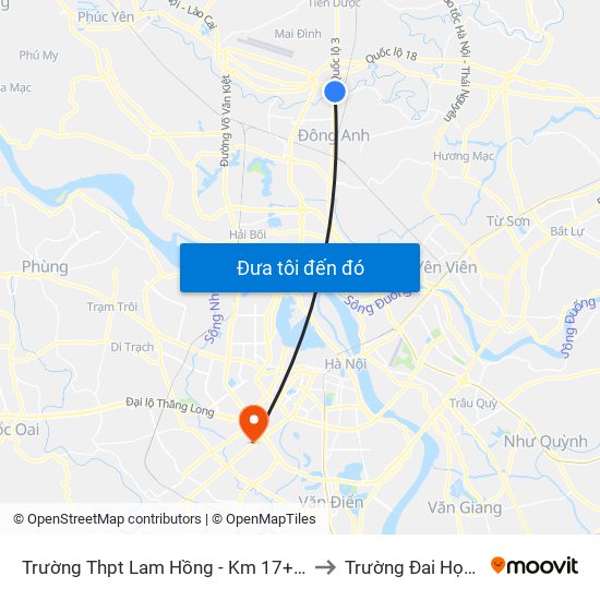 Trường Thpt Lam Hồng - Km 17+750 Quốc Lộ 3 to Trường Đai Học Hà Nội map