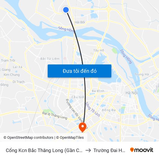 Cổng Kcn Bắc Thăng Long (Gần Cầu Vượt Bộ Hành) to Trường Đai Học Hà Nội map