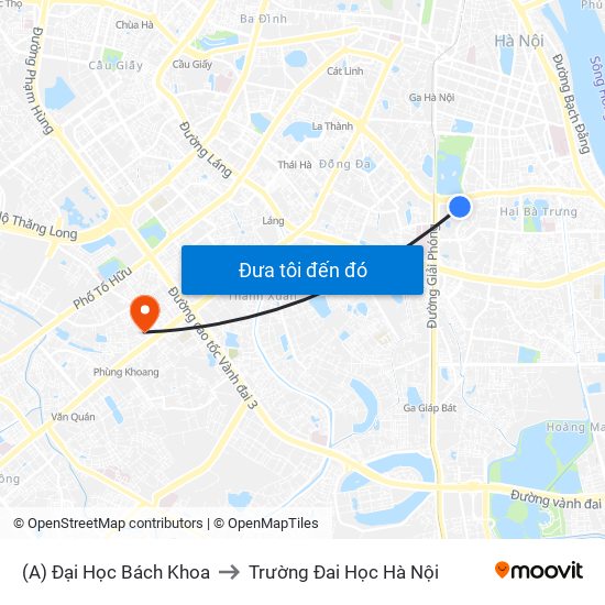 (A) Đại Học Bách Khoa to Trường Đai Học Hà Nội map