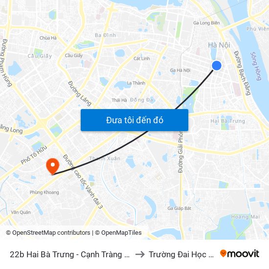 22b Hai Bà Trưng - Cạnh Tràng Tiền Plaza to Trường Đai Học Hà Nội map