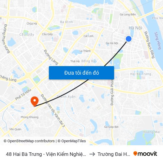 48 Hai Bà Trưng - Viện Kiểm Nghiệm Thuốc Trung Ương to Trường Đai Học Hà Nội map