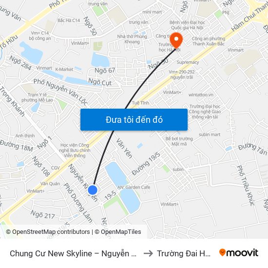 Chung Cư New Skyline – Nguyễn Khuyến (Hà Đông) to Trường Đai Học Hà Nội map