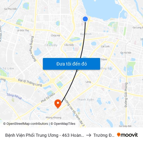 Bệnh Viện Phổi Trung Ương - 463 Hoàng Hoa Thám (Đối Diện 410 Hoàng Hoa Thám) to Trường Đai Học Hà Nội map