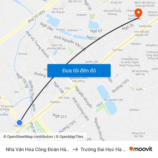 Nhà Văn Hóa Công Đoàn Hà Nội to Trường Đai Học Hà Nội map