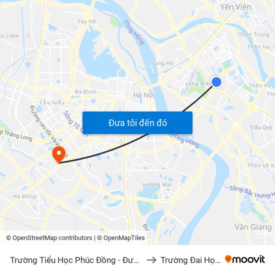 Trường Tiểu Học Phúc Đồng - Đường Chu Huy Mân to Trường Đai Học Hà Nội map