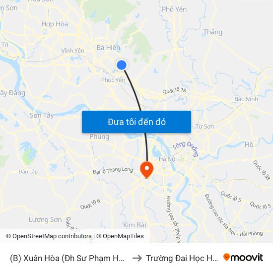 (B) Xuân Hòa (Đh Sư Phạm Hà Nội 2) to Trường Đai Học Hà Nội map