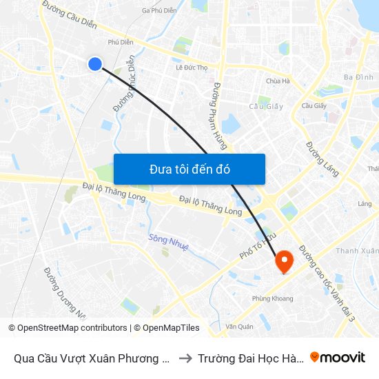 Qua Cầu Vượt Xuân Phương 100m to Trường Đai Học Hà Nội map