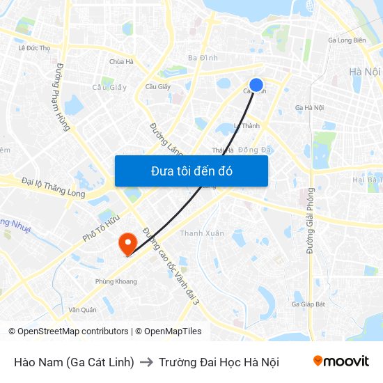 Hào Nam (Ga Cát Linh) to Trường Đai Học Hà Nội map