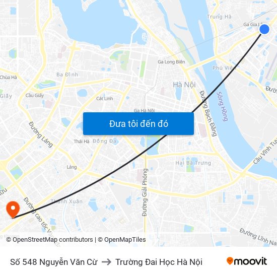 Số 548 Nguyễn Văn Cừ to Trường Đai Học Hà Nội map