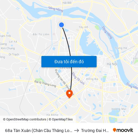 68a Tân Xuân (Chân Cầu Thăng Long) - Bắc Từ Liêm to Trường Đai Học Hà Nội map