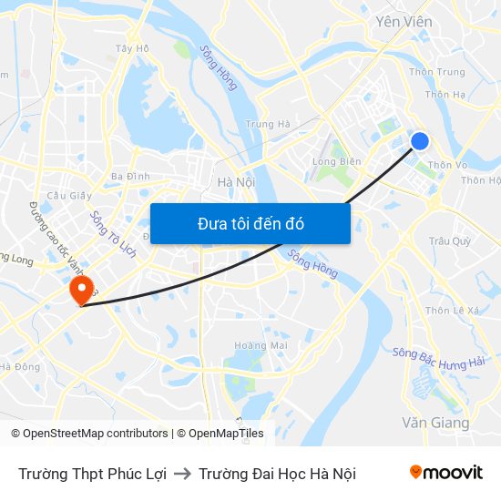 Trường Thpt Phúc Lợi to Trường Đai Học Hà Nội map