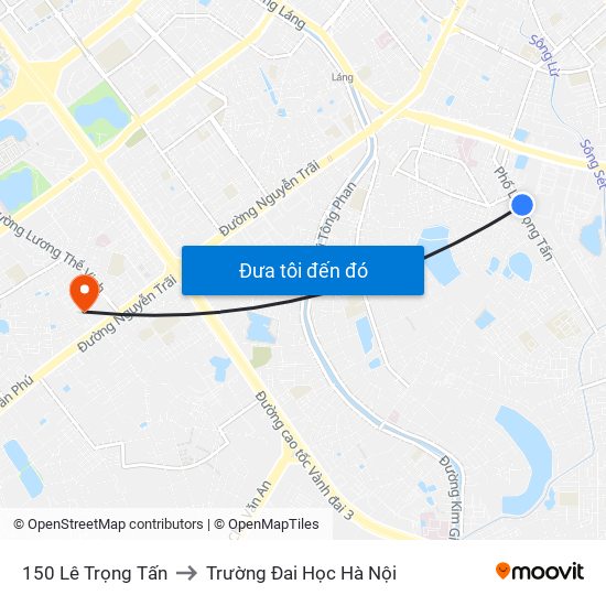 150 Lê Trọng Tấn to Trường Đai Học Hà Nội map