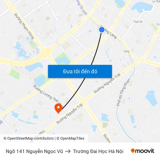 Ngõ 141 Nguyễn Ngọc Vũ to Trường Đai Học Hà Nội map