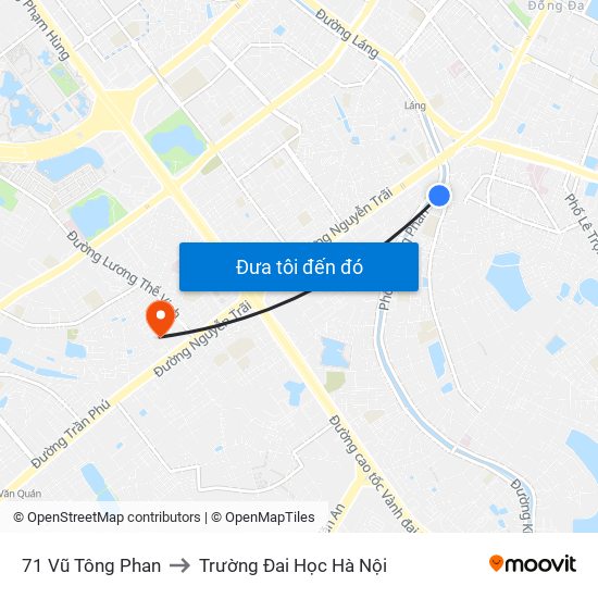 71 Vũ Tông Phan to Trường Đai Học Hà Nội map