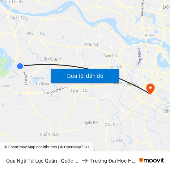 Qua Ngã Tư Lục Quân - Quốc Lộ 21a to Trường Đai Học Hà Nội map