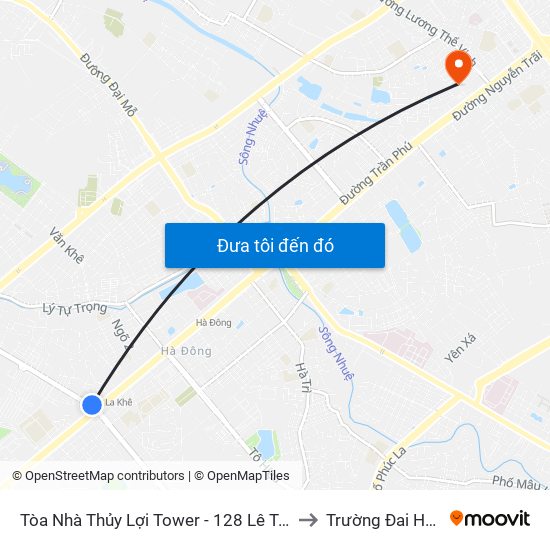 Tòa Nhà Thủy Lợi Tower - 128 Lê Trọng Tấn (Hà Đông) to Trường Đai Học Hà Nội map