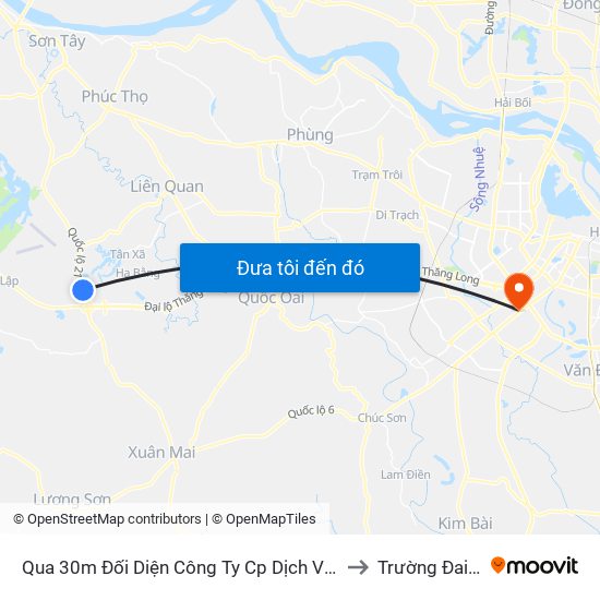 Qua 30m Đối Diện Công Ty Cp Dịch Vụ Bảo Vệ Kcn Cao Hòa Lạc - Ql21 to Trường Đai Học Hà Nội map