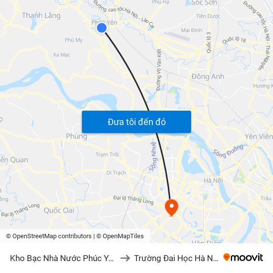 Kho Bạc Nhà Nước Phúc Yên to Trường Đai Học Hà Nội map